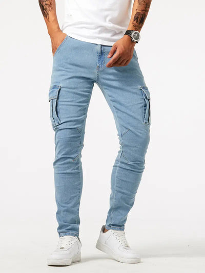 Men's light blue stretch denim cargo trousers - Denver