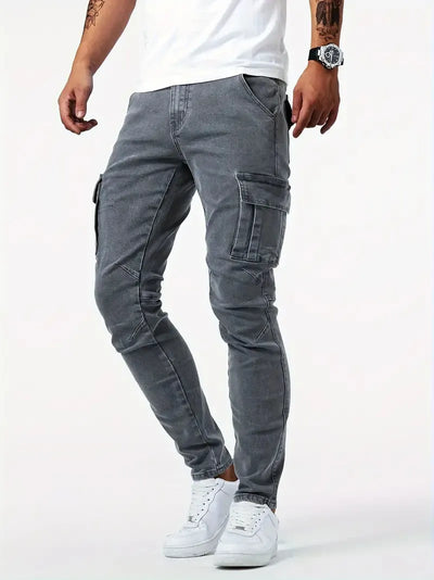 Men's light blue stretch denim cargo trousers - Denver