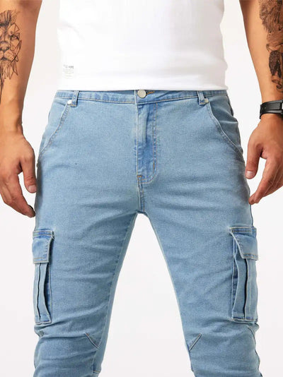 Men's light blue stretch denim cargo trousers - Denver