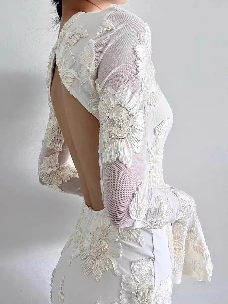 Emily - Romance Floral Backless Mesh Dress