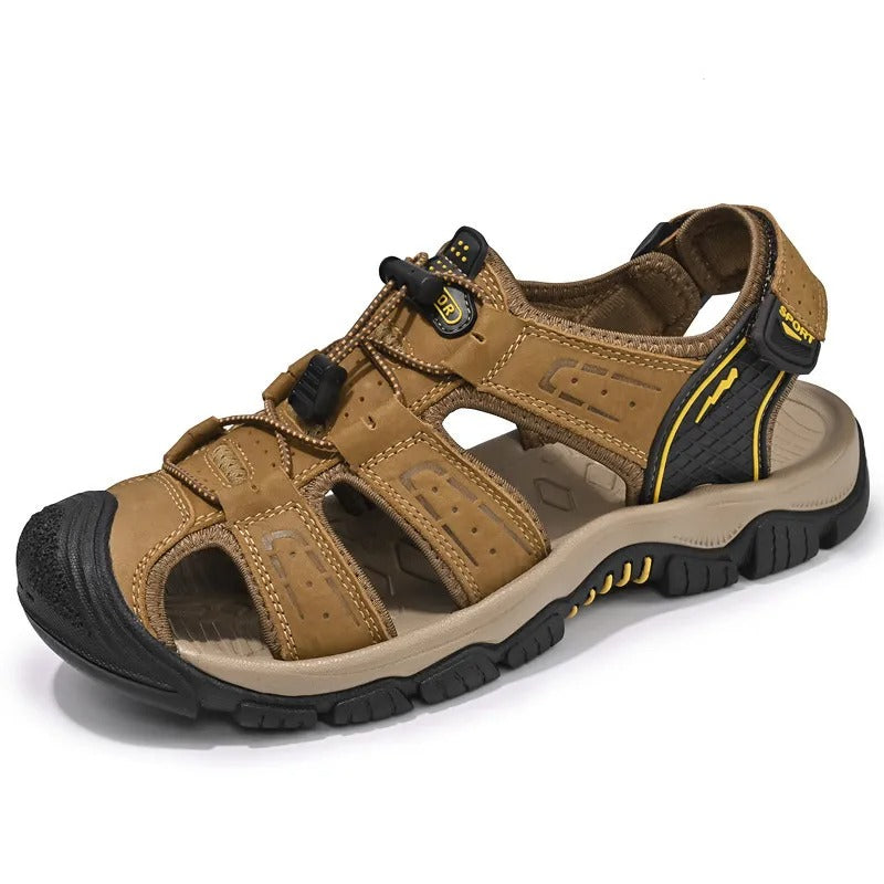 Men's outdoor sandals brown breathable leather - Dakar
