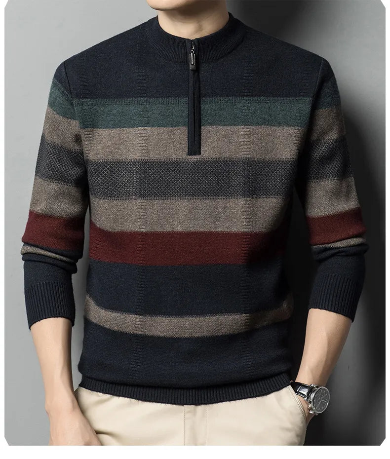 Dominique - Men's knitted jumper with contrasting stripes