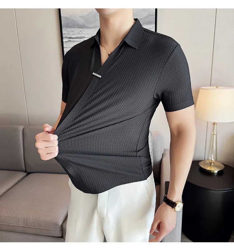 Men's polo shirt British style waffle texture black elegant - Lionel