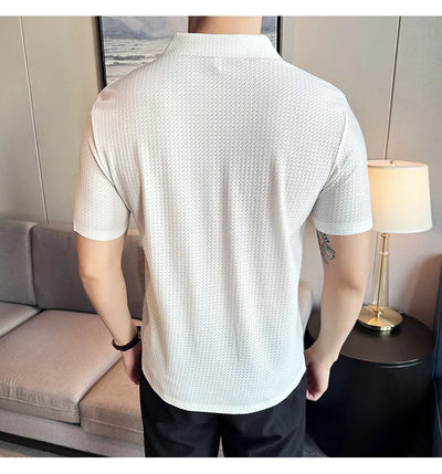 Men's polo shirt British style waffle texture black elegant - Lionel