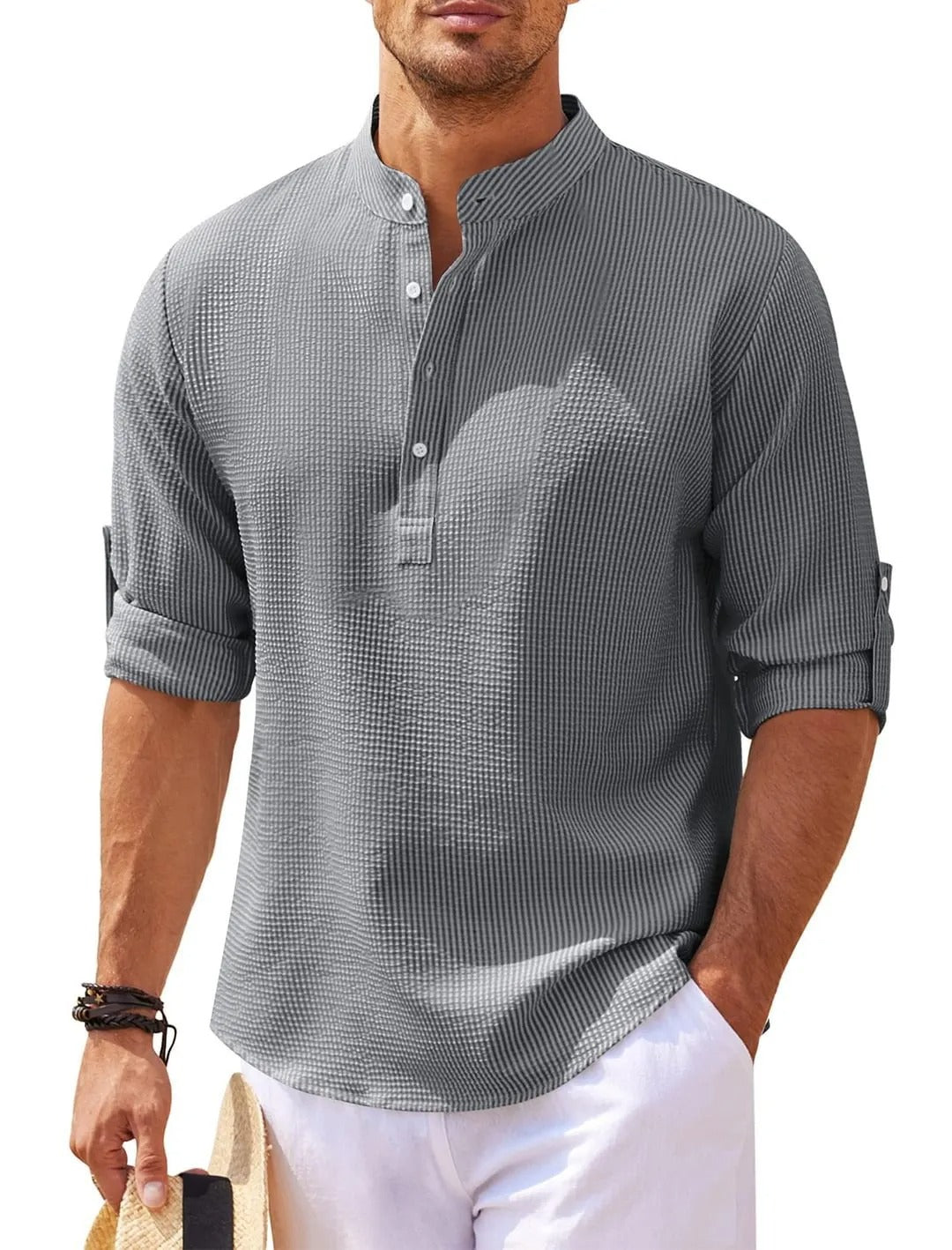Men's shirt with mao collar in lightweight cotton casual style - Adrián