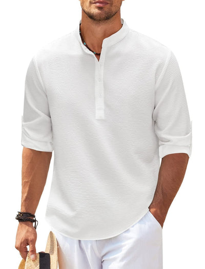 Men's shirt with mao collar in lightweight cotton casual style - Adrián
