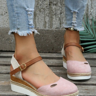 Women's canvas wedge sandals with adjustable espadrille style strap - Clara