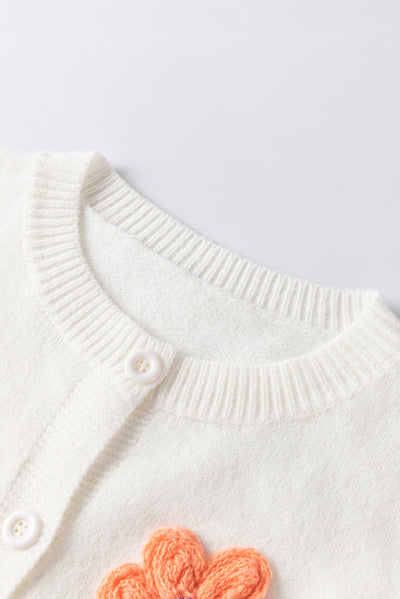 Women's Knit Button Cardigan with 3D Floral Appliqué - Eloria