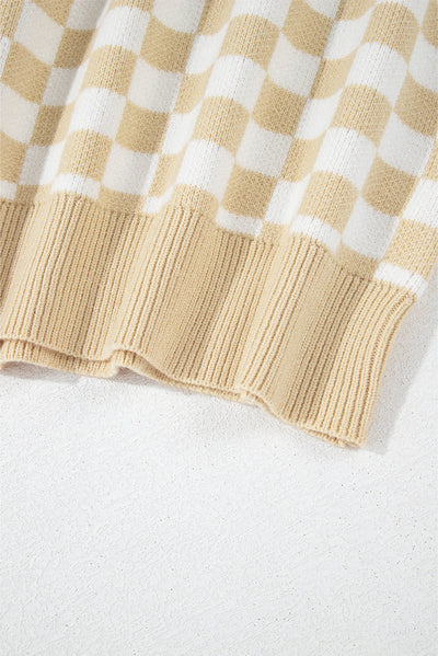 Aude - Checked V-neck jumper with buttons and dropped shoulders