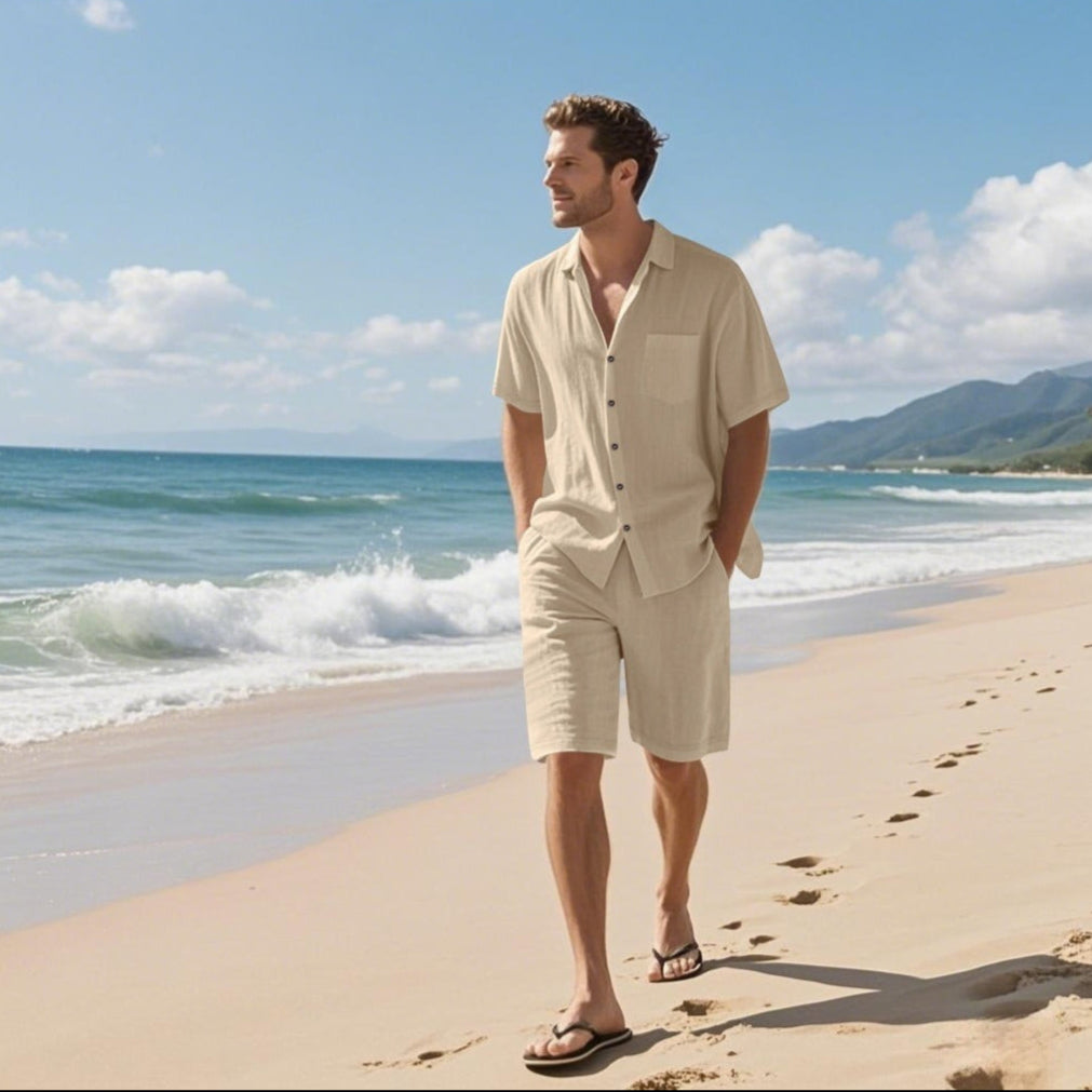Men's summer set in breathable linen casual style - Mateo