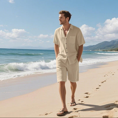 Men's summer set in breathable linen casual style - Mateo