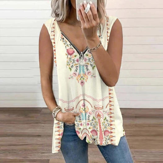 Georgina - Elegant casual blouse with zip and floral print