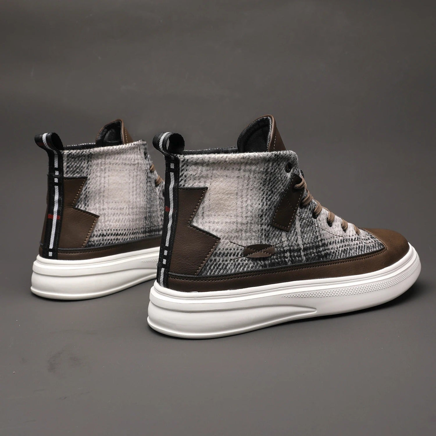 Chequered high-top trainers for men