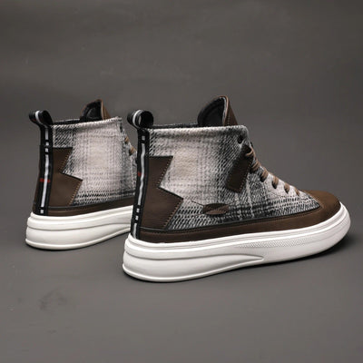 Chequered high-top trainers for men