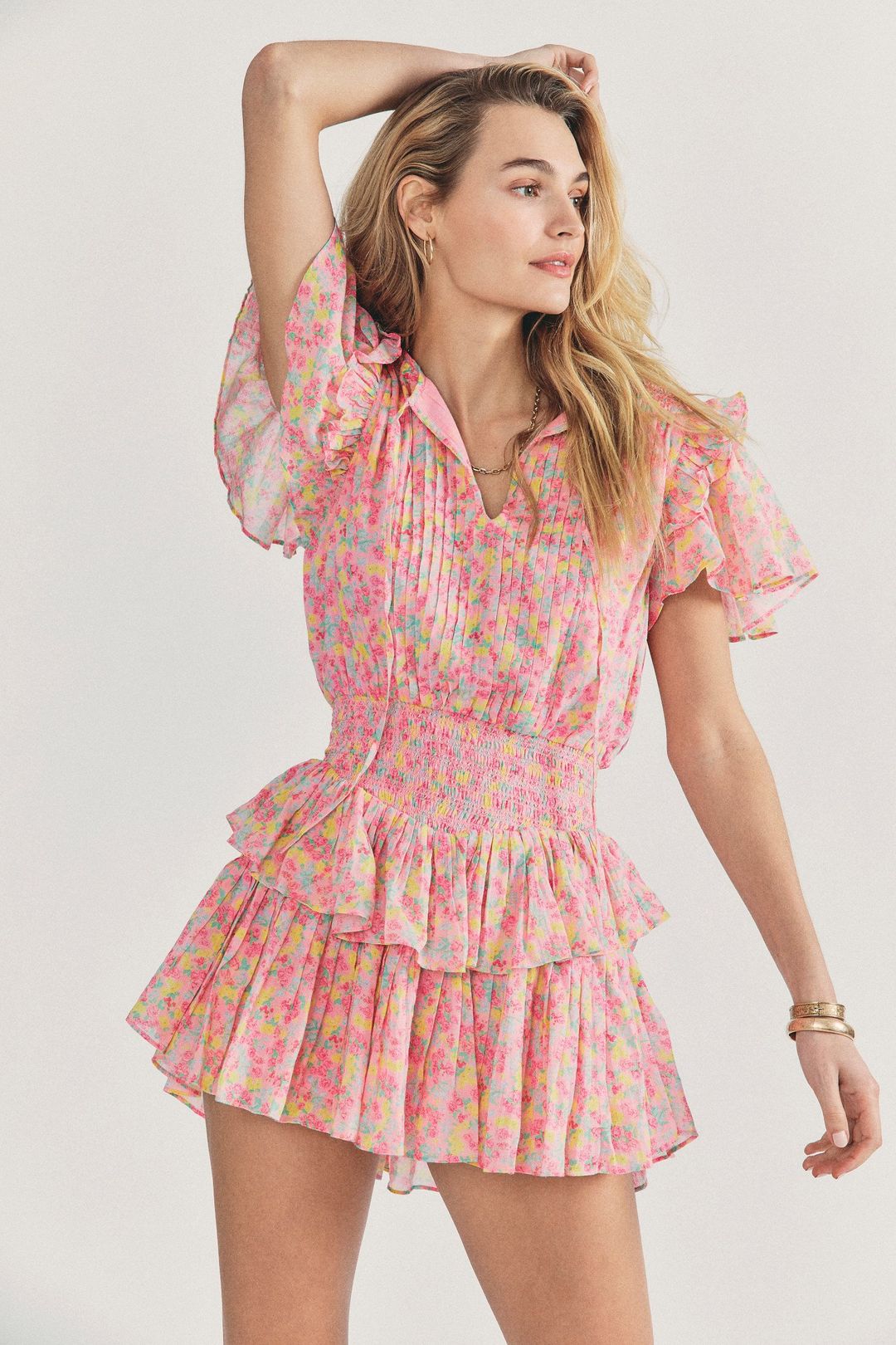 Ella - Sweet Style Frilled Tiered Ruffle Floral Printed Mini Dress