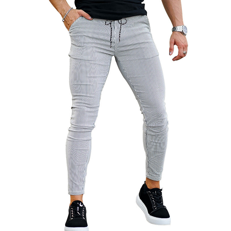 Men's casual trousers vertical stripes slim fit black - Érick