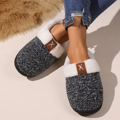 Thick plush shoes with open heel