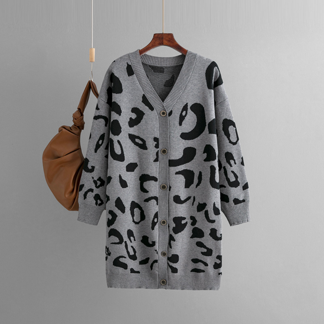 Women's Oversized Leopard Print Knit Cardigan - Camilla