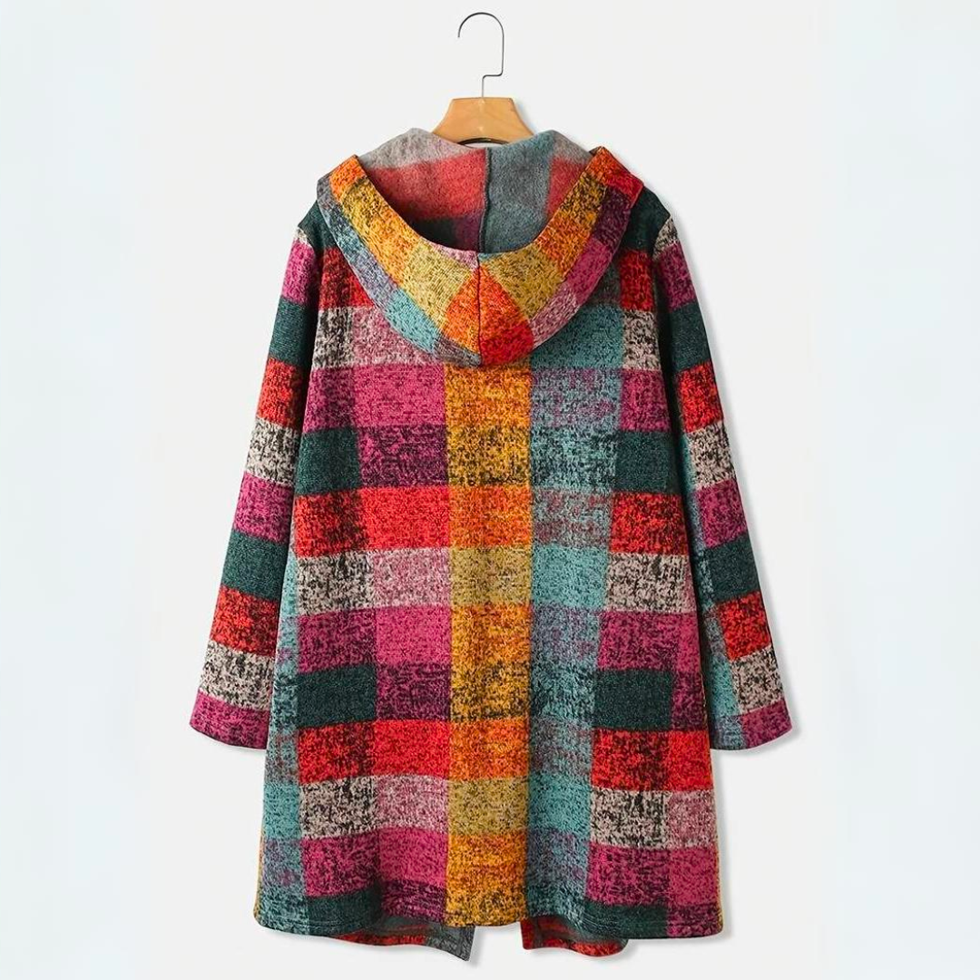 Women's Hooded Wool-Blend Checkered Coat - Freya