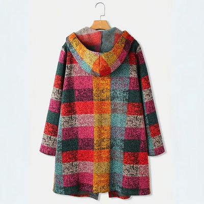 Women's Hooded Wool-Blend Checkered Coat - Freya