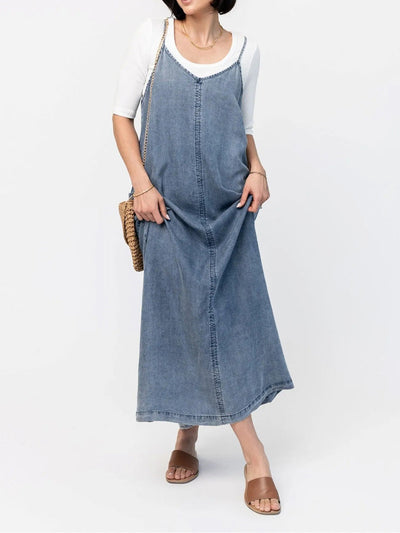 Vintage-Inspired Loose Fit Denim Maxi Dress - Vera