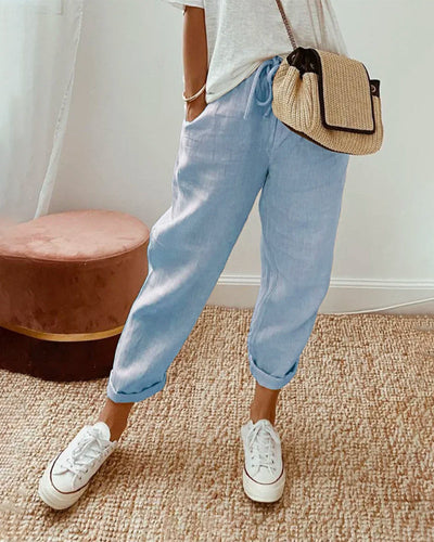 Women's Drawstring Linen Trousers - Isla