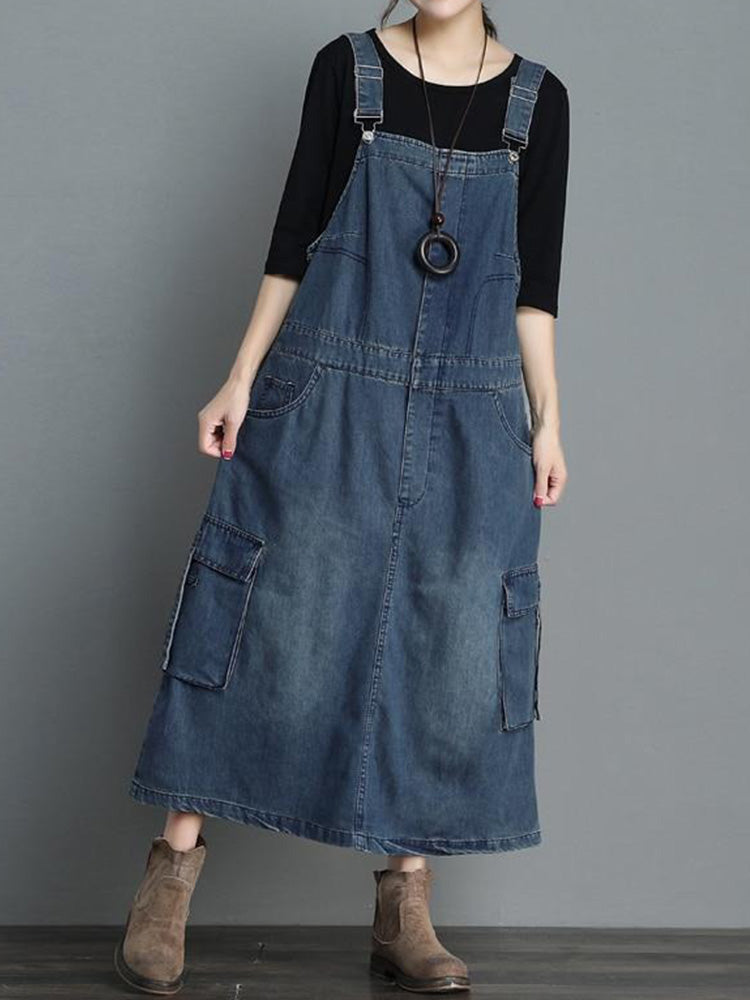 Denim dungaree dress with a loose fit - Vici