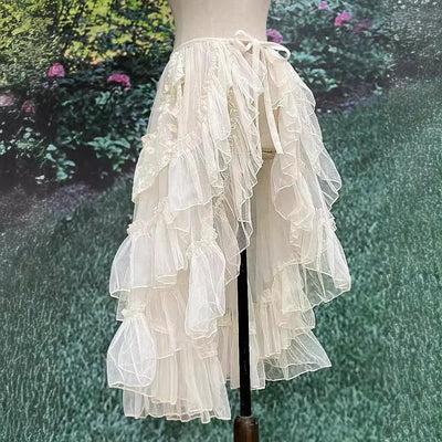 Elegant and romantic double-layer skirt with net lace ruffles perfect for a sophisticated and feminine look