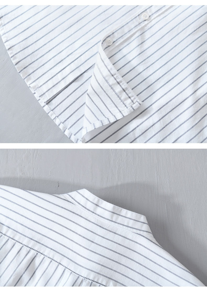 Men's casual shirt with vertical stripes and minimalist embroidery - Nolan