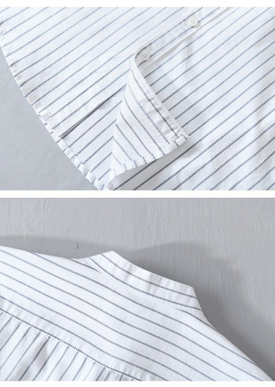 Men's casual shirt with vertical stripes and minimalist embroidery - Nolan