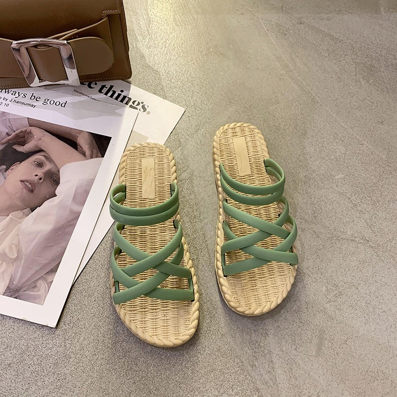 Roman style flat sandals with crossed straps - Soléa