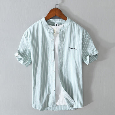 Men's casual shirt with vertical stripes and minimalist embroidery - Nolan