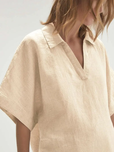 Velia - V-Neck Short Sleeve Top & High-Waisted Trousers Set