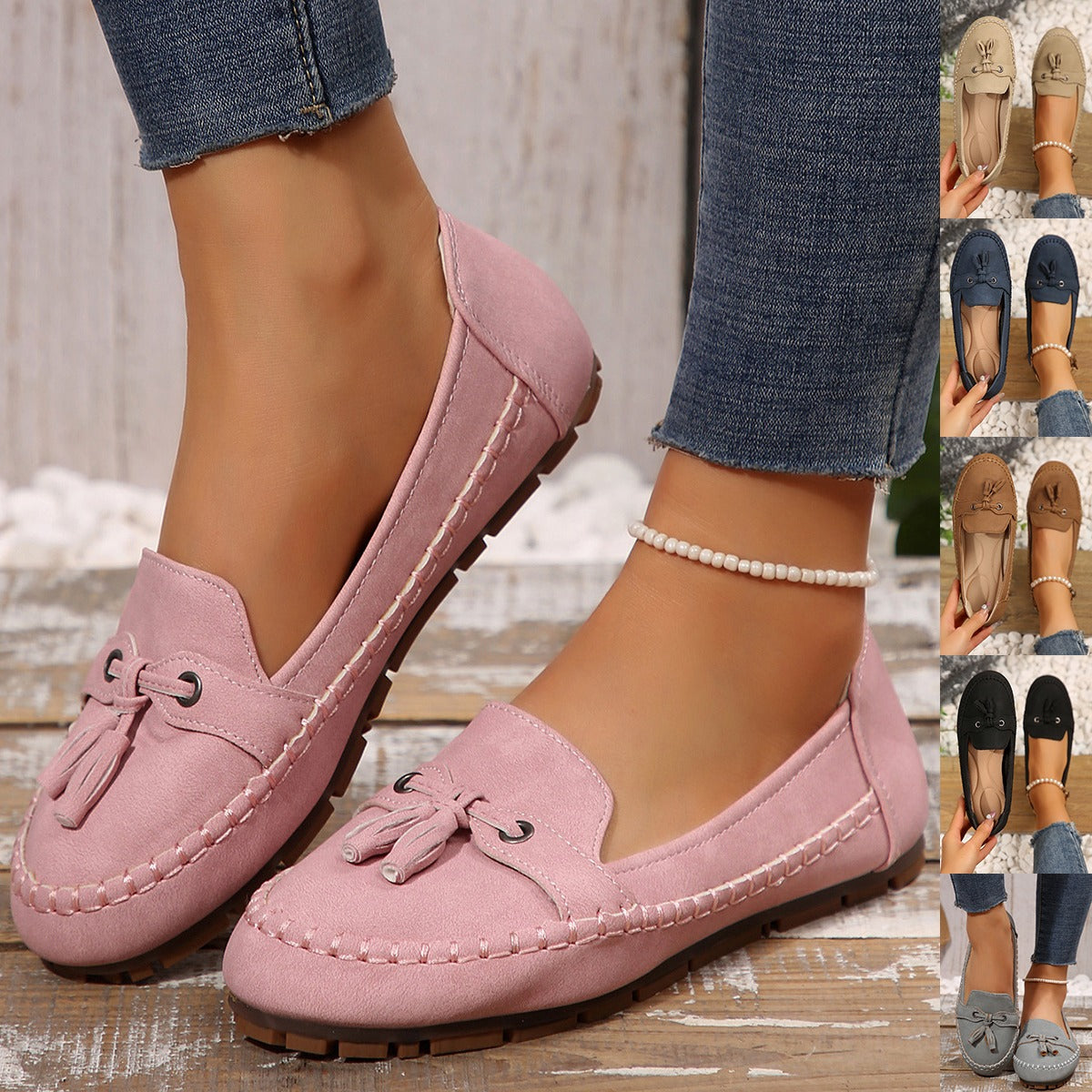 Women's slip-resistant flat loafers with bow detail - Martina