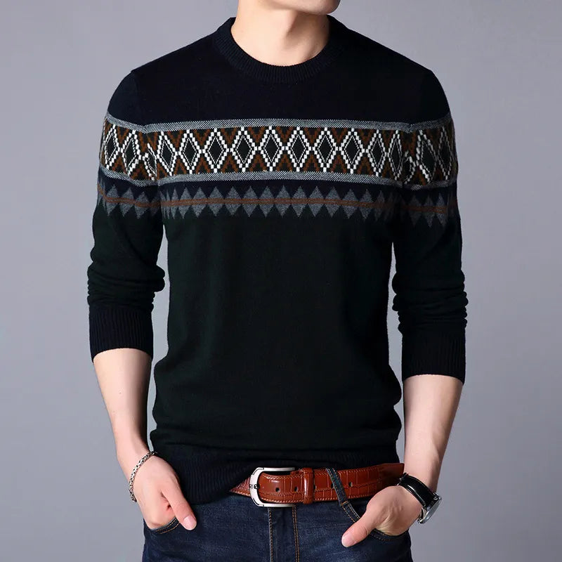 Thomas - Men's knitted jumper round neck with colour blocks