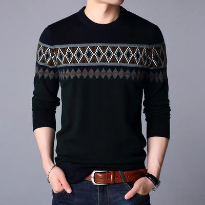 Thomas - Men's knitted jumper round neck with colour blocks