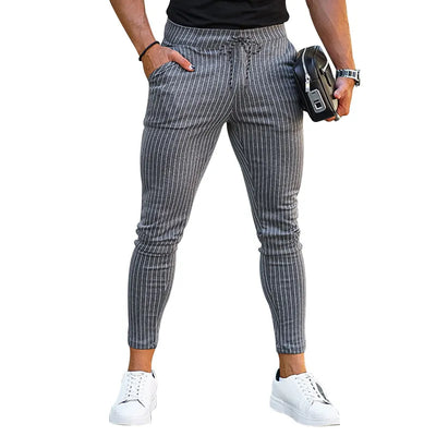 Men's casual trousers vertical stripes slim fit black - Érick