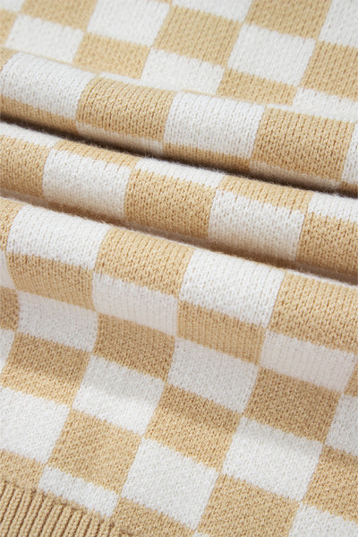 Aude - Checked V-neck jumper with buttons and dropped shoulders