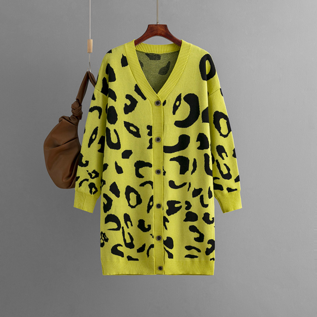Women's Oversized Leopard Print Knit Cardigan - Camilla