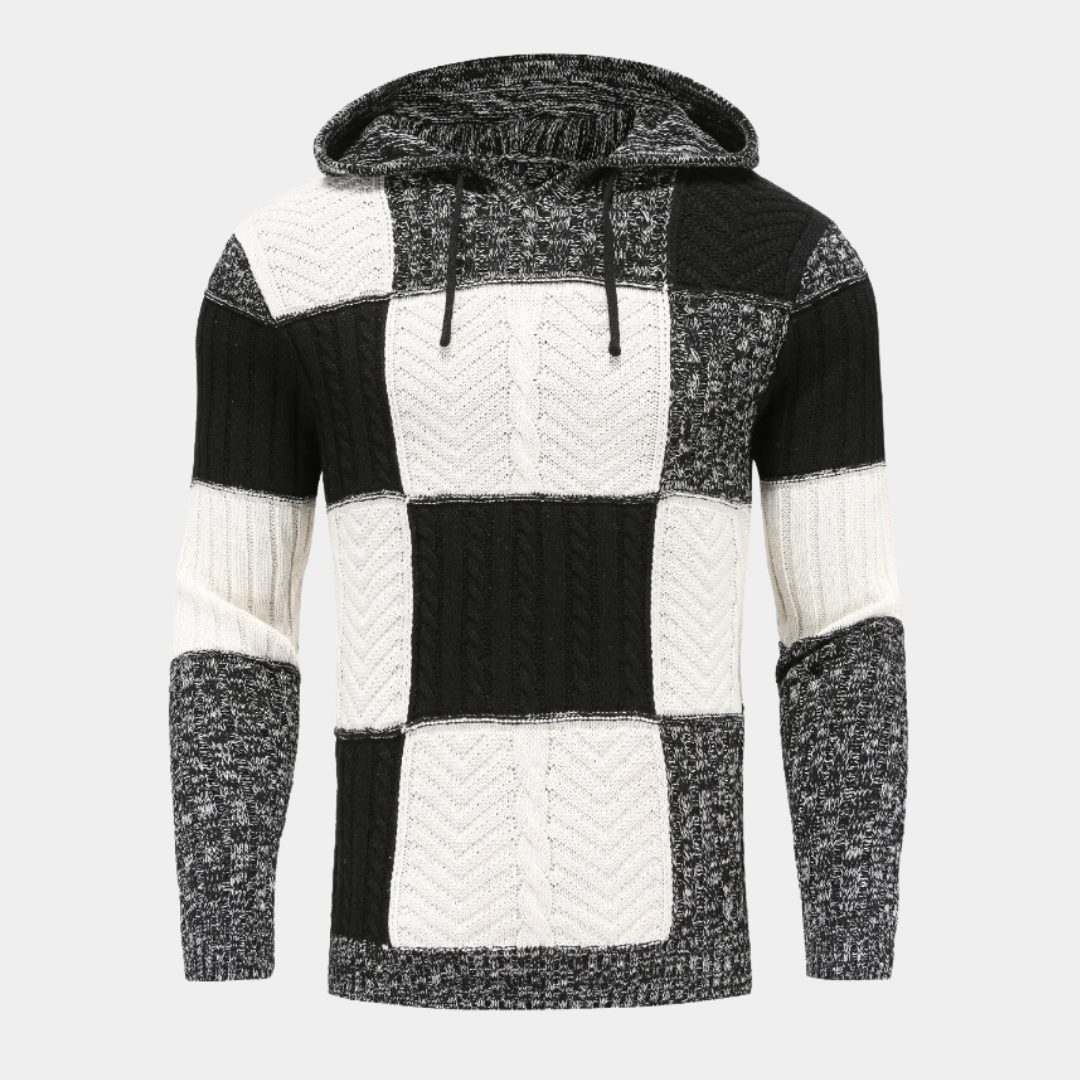 Miles - Comfortable men's hooded jumper with block pattern