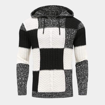 Miles - Comfortable men's hooded jumper with block pattern