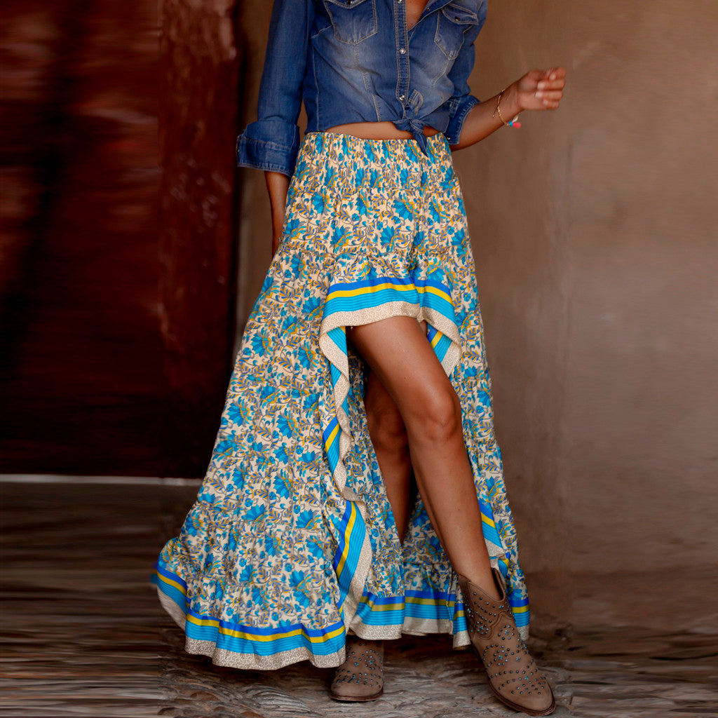 Boho long skirt with chic ethnic print perfect for a casual and elegant look