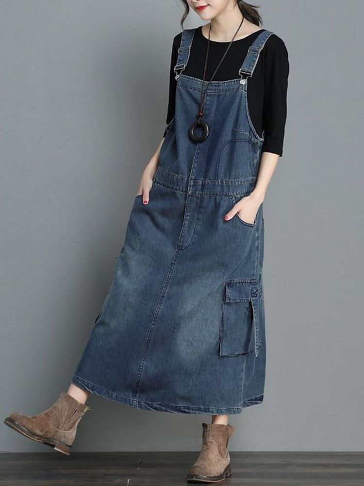 Denim dungaree dress with a loose fit - Vici