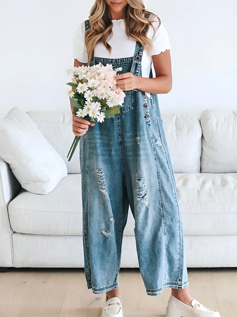 Loose fit, used-look denim jumpsuit - Jenna
