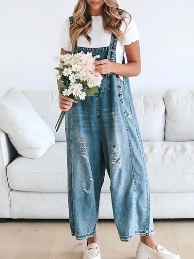 Loose fit, used-look denim jumpsuit - Jenna
