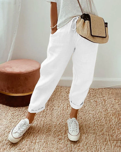 Women's Drawstring Linen Trousers - Isla