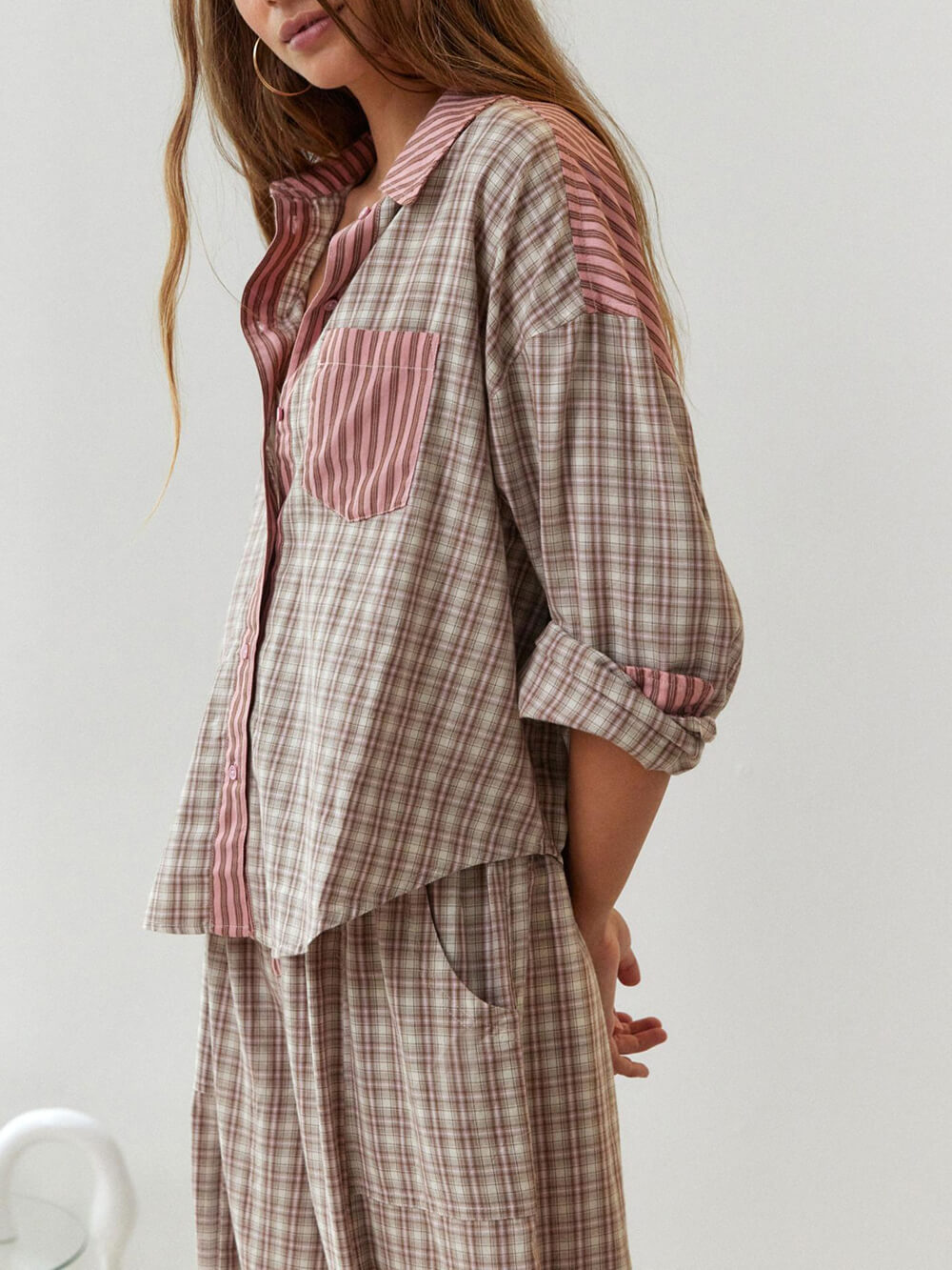 Tobyine - Loose pink spliced pyjama set