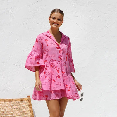 Millie - Oversized Sun Print Short Dress