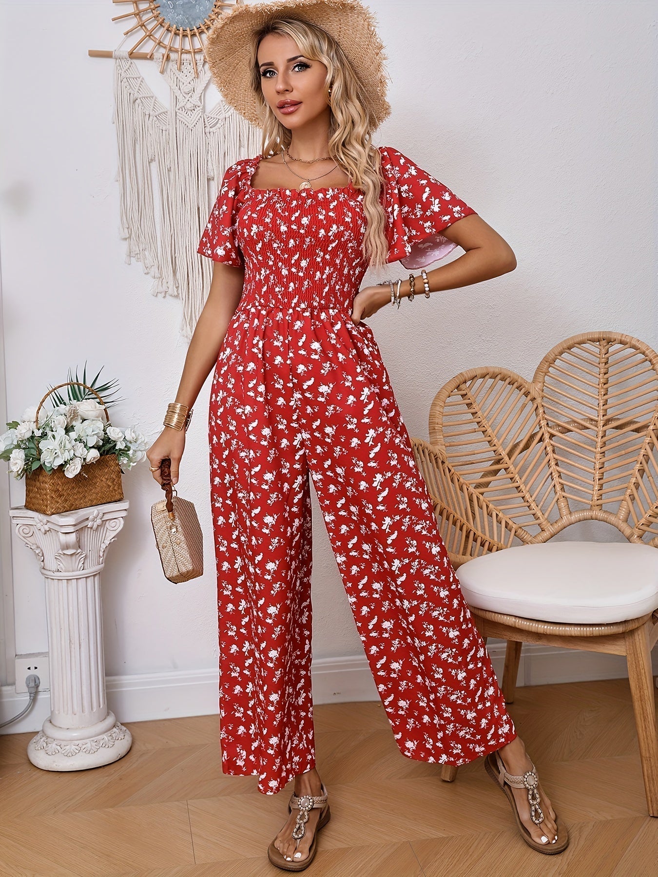 Helena - Elegant wide jumpsuit with floral print