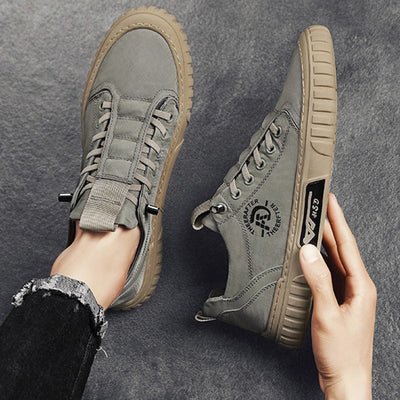 Men's casual shoes in matt grey breathable fabric - Lior